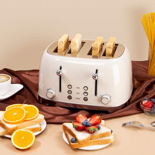  REDMOND 4 Slice Toaster Retro Stainless Steel Toasters with Bagel Defrost Cancel Function, 6 Browning Settings, Cream, ST033