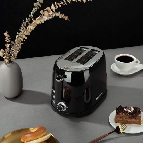  REDMOND Toaster 2 Slice, Retro Bagel Stainless Steel Compact Toaster with 1.5”Extra Wide Slots, 7 Bread Shade Settings for Breakfast, 800W (Onyx Black)