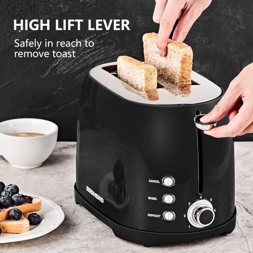  REDMOND Toaster 2 Slice, Retro Bagel Stainless Steel Compact Toaster with 1.5”Extra Wide Slots, 7 Bread Shade Settings for Breakfast, 800W (Onyx Black)