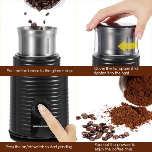  [아마존베스트]REDMOND Electric Coffee Grinder, Coffee Bean & Spice Grinder with 2.8 OZ Large Capacity Removable Cup, Stainless Steel Blade and 2-in-1 Cleaning Brush, 160W, Black, CG004