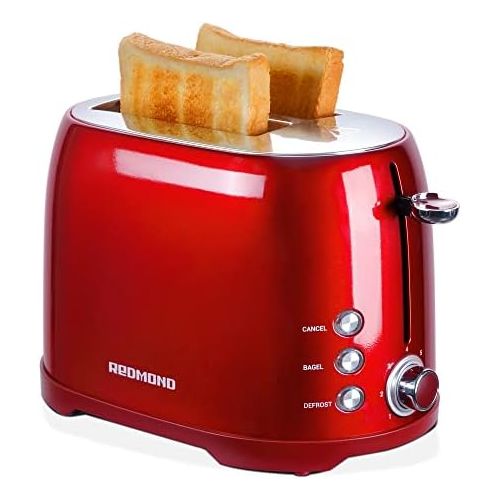  [아마존베스트]REDMOND Retro Toaster 2 Slice Stainless Steel Compact Bagel Toaster with 1.5”Extra Wide Slots, 7 Bread Shade Settings, Removable Crumb Tray for Breakfast, 800W (Claret Red)