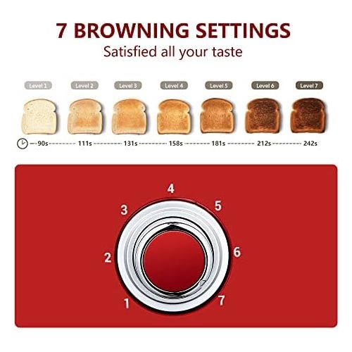  [아마존베스트]REDMOND Retro Toaster 2 Slice Stainless Steel Compact Bagel Toaster with 1.5”Extra Wide Slots, 7 Bread Shade Settings, Removable Crumb Tray for Breakfast, 800W (Claret Red)