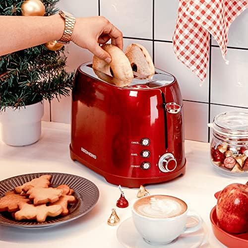  [아마존베스트]REDMOND Retro Toaster 2 Slice Stainless Steel Compact Bagel Toaster with 1.5”Extra Wide Slots, 7 Bread Shade Settings, Removable Crumb Tray for Breakfast, 800W (Claret Red)