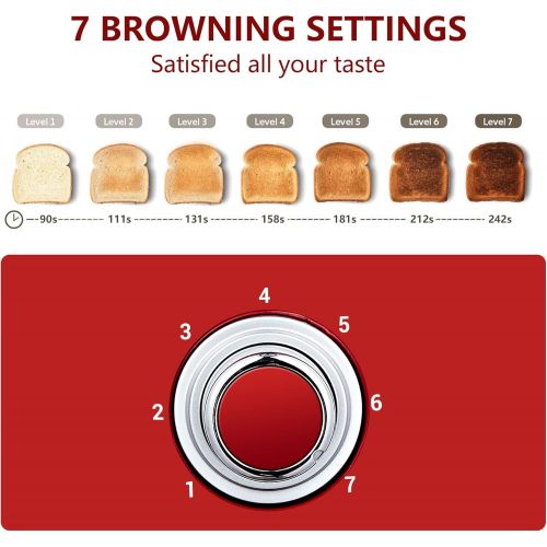  [아마존베스트]REDMOND Retro Toaster 2 Slice Stainless Steel Compact Bagel Toaster with 1.5”Extra Wide Slots, 7 Bread Shade Settings, Removable Crumb Tray for Breakfast, 800W (Claret Red)