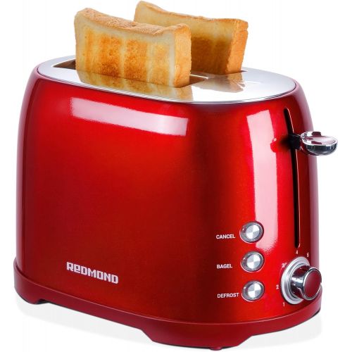  [아마존베스트]REDMOND Retro Toaster 2 Slice Stainless Steel Compact Bagel Toaster with 1.5”Extra Wide Slots, 7 Bread Shade Settings, Removable Crumb Tray for Breakfast, 800W (Claret Red)