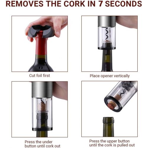  [아마존베스트]REDMOND Electric Wine Opener, Rechargeable Cordless Stainless Steel Automatic Corkscrew Wine Opener with Foil Cutter Base, Cork Remover for Wine Bottle LED Indicator Light for Home