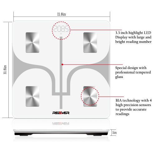  REDOVER-Bluetooth Body Fat Scale with Free IOS and Android App, Smart Wireless Digital...