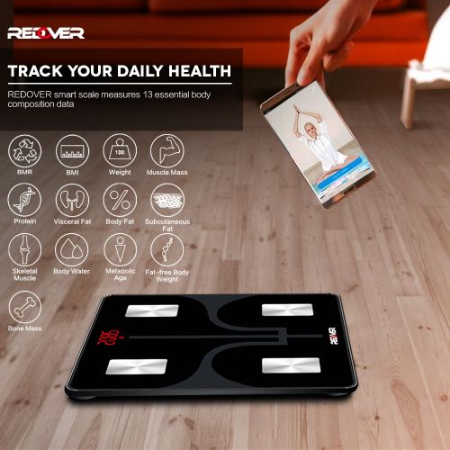  REDOVER-Bluetooth Body Fat Scale with Free IOS and Android App, Smart Wireless Digital...