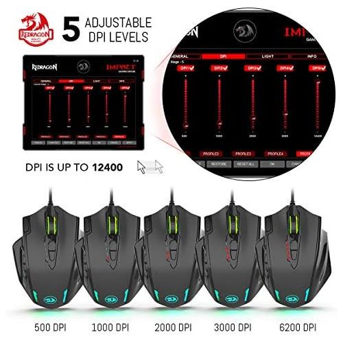  [아마존베스트]Redragon M908 Impact RGB LED MMO Mouse USB Laser Gaming Mouse with 12400 dpi, High Precision, 18 Programmable Side Buttons, Ergonomic Design, Black