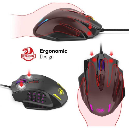  [아마존베스트]Redragon M908 Impact RGB LED MMO Mouse USB Laser Gaming Mouse with 12400 dpi, High Precision, 18 Programmable Side Buttons, Ergonomic Design, Black