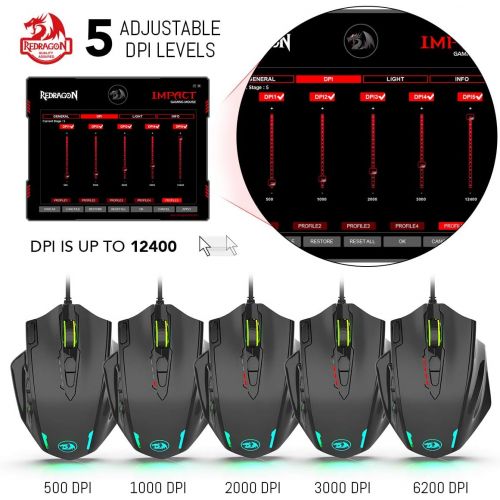  [아마존베스트]Redragon M908 Impact RGB LED MMO Mouse USB Laser Gaming Mouse with 12400 dpi, High Precision, 18 Programmable Side Buttons, Ergonomic Design, Black