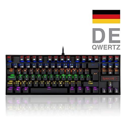  [아마존베스트]Redragon K552 Mechanical Gaming Keyboard 60% Mini TKL Keyboard with Red Switch 87 Keys for PC Gaming (Rainbow Illuminated - DE QWERTZ)