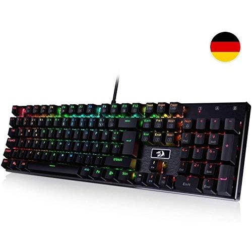  [아마존베스트]Redragon K556-DE Mechanical Gaming Keyboard RGB Backlight, Brown Switch with 105 Keys, Fully Programmable Gaming Keyboard, Metal Plate, 100% Anti-Ghosting (German Layout)