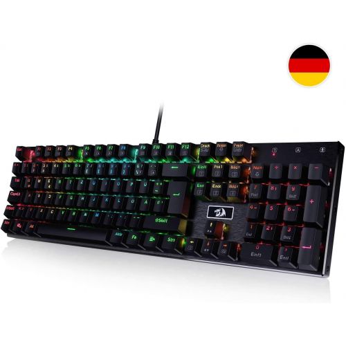  [아마존베스트]Redragon K556-DE Mechanical Gaming Keyboard RGB Backlight, Brown Switch with 105 Keys, Fully Programmable Gaming Keyboard, Metal Plate, 100% Anti-Ghosting (German Layout)