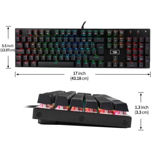  [아마존베스트]Redragon K556-DE Mechanical Gaming Keyboard RGB Backlight, Brown Switch with 105 Keys, Fully Programmable Gaming Keyboard, Metal Plate, 100% Anti-Ghosting (German Layout)