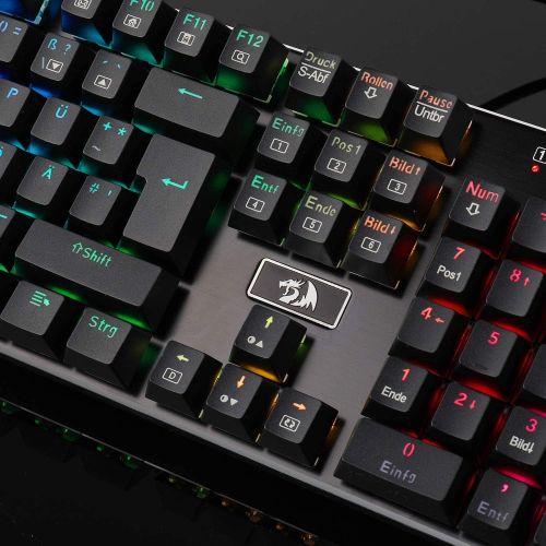  [아마존베스트]Redragon K556-DE Mechanical Gaming Keyboard RGB Backlight, Brown Switch with 105 Keys, Fully Programmable Gaming Keyboard, Metal Plate, 100% Anti-Ghosting (German Layout)