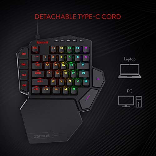  [아마존베스트]Redragon K585 DITI Single Hand RGB Mechanical Gaming Keyboard, Blue Switch, Type C Professional Gaming Keyboard with 7 Built-in Macro Keys, Removable Wrist Support, 42 Keys