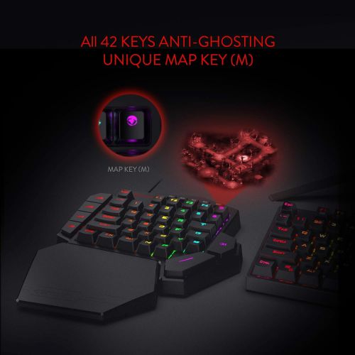  [아마존베스트]Redragon K585 DITI Single Hand RGB Mechanical Gaming Keyboard, Blue Switch, Type C Professional Gaming Keyboard with 7 Built-in Macro Keys, Removable Wrist Support, 42 Keys