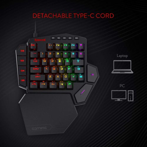  [아마존베스트]Redragon K585 DITI Single Hand RGB Mechanical Gaming Keyboard, Blue Switch, Type C Professional Gaming Keyboard with 7 Built-in Macro Keys, Removable Wrist Support, 42 Keys