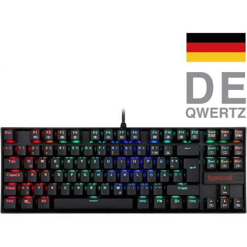  [아마존베스트]Redragon K552 Mechanical Gaming Keyboard 60% Mini TKL Keyboard with Red Switch 87 Keys for PC Gaming (RGB Illuminated - DE QWERTZ)