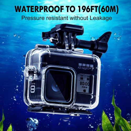  REDTRON Waterproof Housing Case for GoPro Hero 8, 60M Diving Protective Housing Shell for GoPro Hero 8 Black Action Camera, Underwater Waterproof Protective Case with Quick Release Mount a