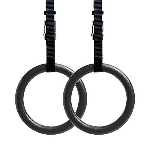  REEHUT Gymnastic Rings with Adjustable Straps, Metal Buckles & Ebook - Home Gym (Set of 2) - Non-Slip - Great for Workout, Strength Training, Fitness, Pull Ups and Dips, Ebook Incl