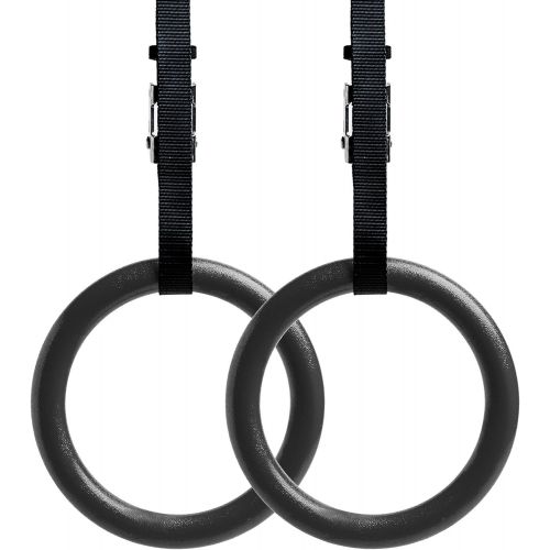  REEHUT Gymnastic Rings with Adjustable Straps, Metal Buckles & Ebook - Home Gym (Set of 2) - Non-Slip - Great for Workout, Strength Training, Fitness, Pull Ups and Dips, Ebook Incl