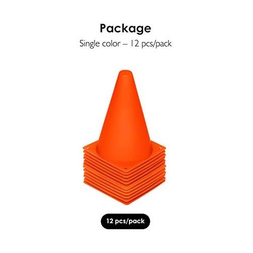  REEHUT 7.5“ Plastic Traffic Cones - 12 Pack Thick Soccer Training Cones for Outdoor Activity & Festive Events (Set of 12 or 24)- 4 Colors