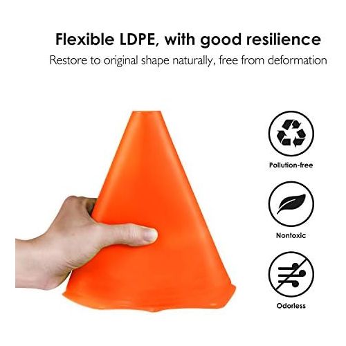  REEHUT 7.5“ Plastic Traffic Cones - 12 Pack Thick Soccer Training Cones for Outdoor Activity & Festive Events (Set of 12 or 24)- 4 Colors