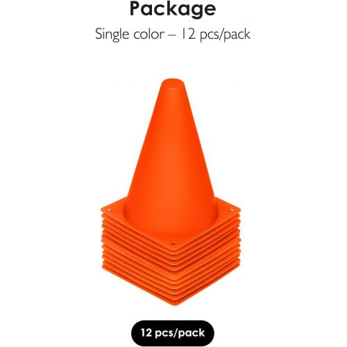  REEHUT 7.5“ Plastic Traffic Cones - 12 Pack Thick Soccer Training Cones for Outdoor Activity & Festive Events (Set of 12 or 24)- 4 Colors