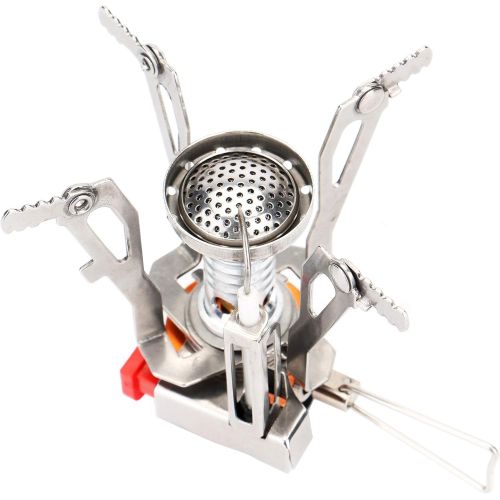  REEHUT Ultralight Portable Camping Stoves Backpacking Stove with Piezo Ignition Adjustable Valve Stainless Steel Material for Backpacking, Hiking, Riding, Mountaineering, Camping