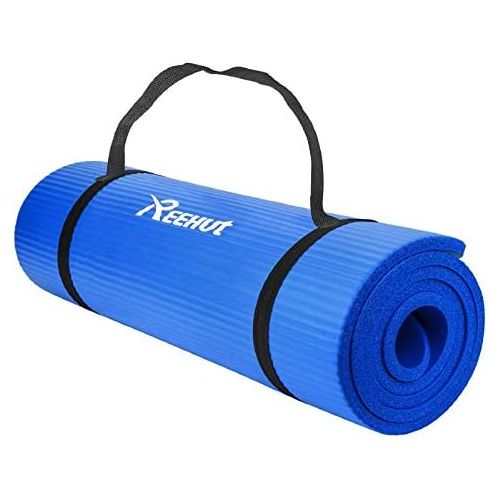  [아마존베스트]REEHUT 12 mm NBR Yoga/Gymnastics Mat + Carry Strap, Extra Thick Non-Slip Phthalate-Free Unisex Fitness Mat for Yoga, Pilates, Fitness, Gymnastics, 181 x 61 cm