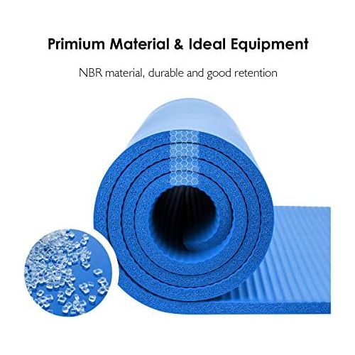  [아마존베스트]REEHUT 12 mm NBR Yoga/Gymnastics Mat + Carry Strap, Extra Thick Non-Slip Phthalate-Free Unisex Fitness Mat for Yoga, Pilates, Fitness, Gymnastics, 181 x 61 cm