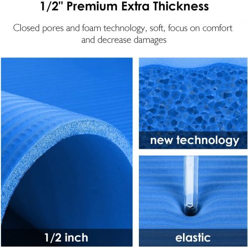  [아마존베스트]REEHUT 12 mm NBR Yoga/Gymnastics Mat + Carry Strap, Extra Thick Non-Slip Phthalate-Free Unisex Fitness Mat for Yoga, Pilates, Fitness, Gymnastics, 181 x 61 cm