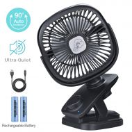 REENUO Stroller Fan Clip on Auto Oscillation Desk Fan 4400mAh Battery Operated Table Fan 40 Hours Working,for Baby Stroller,Office,Outdoor,Traveling,Camping（Black）