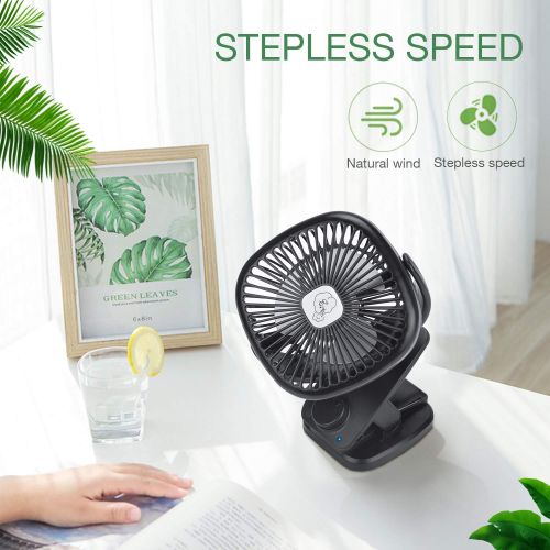  REENUO Stroller Fan Clip on Auto Oscillation Desk Fan 4400mAh Battery Operated Table Fan 40 Hours Working,for Baby Stroller,Office,Outdoor,Traveling,Camping（Black）