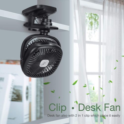  REENUO Stroller Fan Clip on Auto Oscillation Desk Fan 4400mAh Battery Operated Table Fan 40 Hours Working,for Baby Stroller,Office,Outdoor,Traveling,Camping（Black）