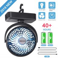 REENUO 4400mAh Camping Fan with LED Lights,40 Hours Max Working Time Tent Fan with Hanging Hook,Rechargeable Battery Operated Desk Fan for Home & Office