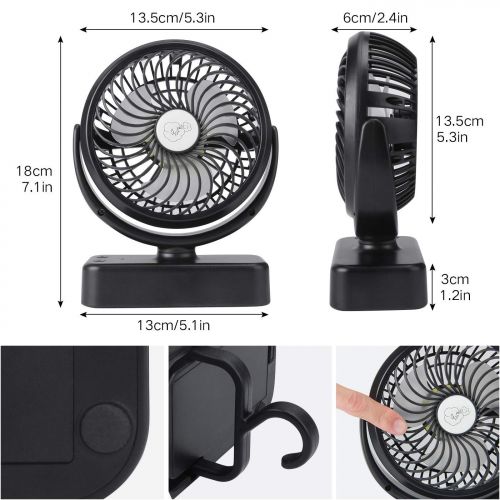  REENUO 4400mAh Camping Fan with LED Lights,40 Hours Max Working Time Tent Fan with Hanging Hook,Rechargeable Battery Operated Desk Fan for Home & Office