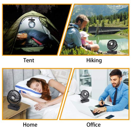  REENUO 4400mAh Camping Fan with LED Lights,40 Hours Max Working Time Tent Fan with Hanging Hook,Rechargeable Battery Operated Desk Fan for Home & Office