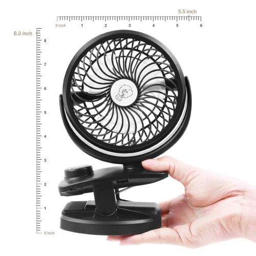  REENUO Stroller Fan Clip On Desk Fan 4400mAh Rechargeable Battery Operated USB Portable Personal Fan for Baby Stroller,Office,Home,Travel,Camping(Black)