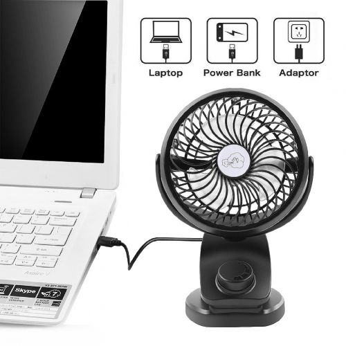  REENUO Stroller Fan Clip On Desk Fan 4400mAh Rechargeable Battery Operated USB Portable Personal Fan for Baby Stroller,Office,Home,Travel,Camping(Black)