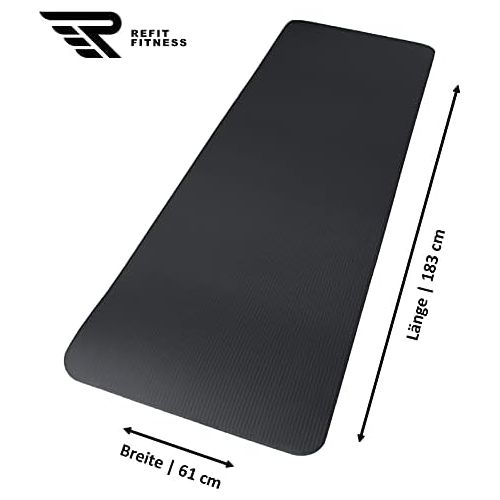  [아마존베스트]REFIT FITNESS Refit training mat, made of first-class NBR with carrying strap, 15 mm thick, skin-friendly and non-slip surface, perfect for yoga, fitness, pilates and gymnastics, high traction.