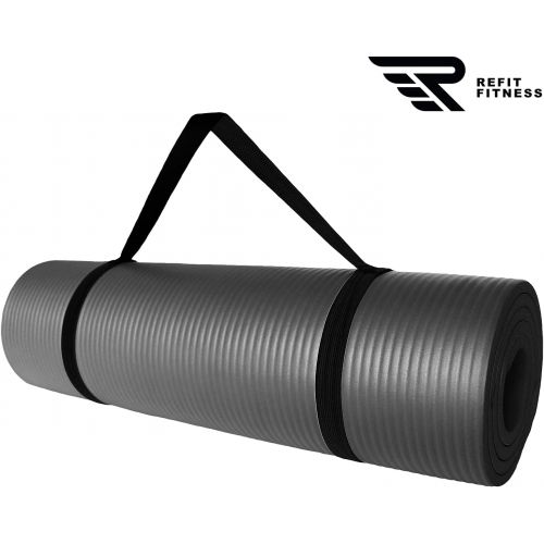  [아마존베스트]REFIT FITNESS Refit training mat, made of first-class NBR with carrying strap, 15 mm thick, skin-friendly and non-slip surface, perfect for yoga, fitness, pilates and gymnastics, high traction.