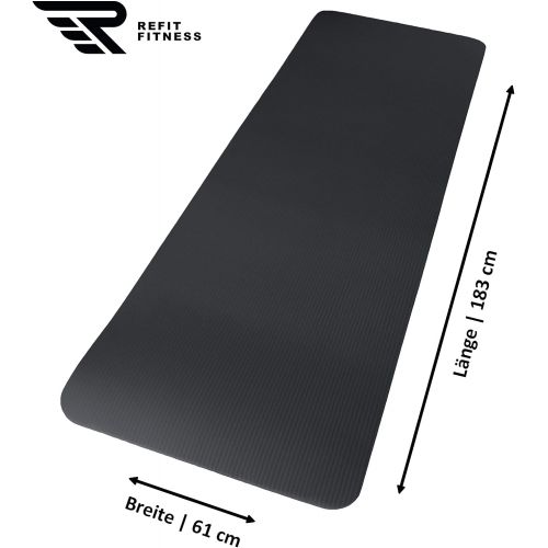  [아마존베스트]REFIT FITNESS Refit training mat, made of first-class NBR with carrying strap, 15 mm thick, skin-friendly and non-slip surface, perfect for yoga, fitness, pilates and gymnastics, high traction.
