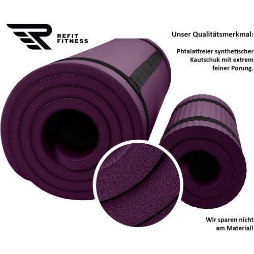  [아마존베스트]REFIT FITNESS ReFit Premium Fitness Mat in 10 Colours Including Lanyard, 183 x 61 cm x 1.5 cm, Thick and Very Soft, Non-slip, Odourless, Skin-friendly and Phthalate-free, Perfect Mat for Yoga, S