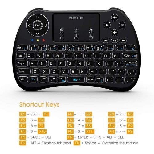  [아마존베스트](Backlit Version)REIIE H9+ Backlit Wireless Mini Handheld Remote Keyboard with Touchpad Work for PC,Raspberry Pi 2, Android TV Box ,KODI,Windows 7 8 10