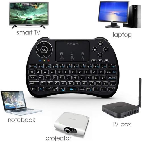  [아마존베스트](Backlit Version)REIIE H9+ Backlit Wireless Mini Handheld Remote Keyboard with Touchpad Work for PC,Raspberry Pi 2, Android TV Box ,KODI,Windows 7 8 10