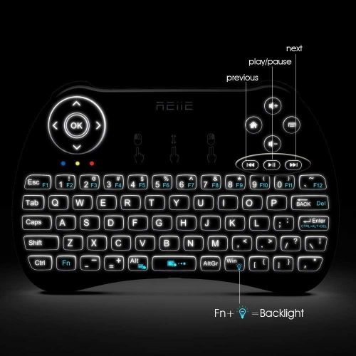  [아마존베스트](Backlit Version)REIIE H9+ Backlit Wireless Mini Handheld Remote Keyboard with Touchpad Work for PC,Raspberry Pi 2, Android TV Box ,KODI,Windows 7 8 10