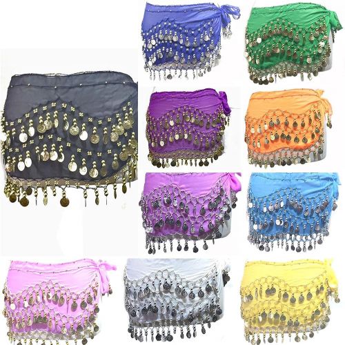  REINDEAR 12 Pcs Belly Dance Skirt Scarf Hip Wrap Belt Wholesale Low Price Voile Coins US Seller